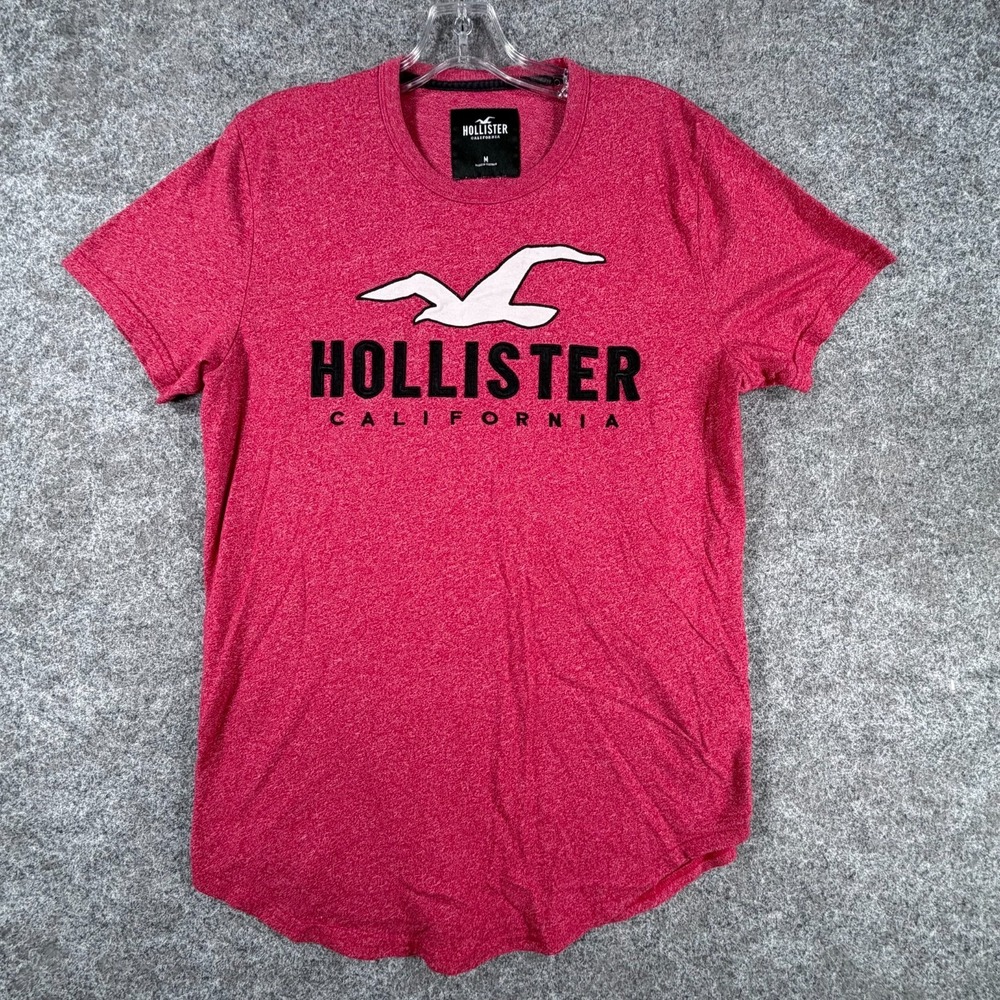 Hollister California T Shirt Mens‎ Medium Red Cotton Seagull Logo Crew Neck